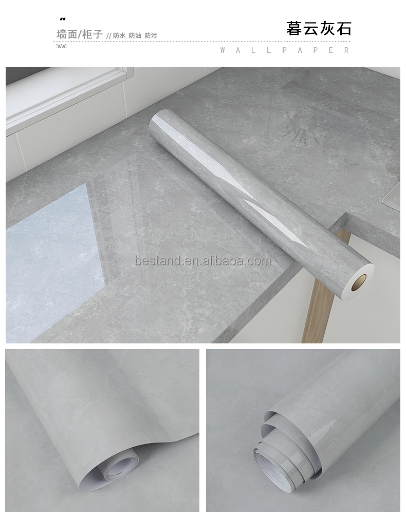 122cm Width Kitchen and Bathroom Wall Covering Marble Wallpaper with Geometric Pattern Waterproof