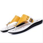Handmade Mens Leather Slipper Shoes , Round Toe Mens Beach Flip Flops