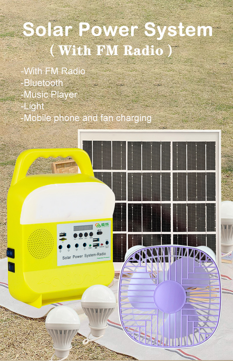 Mini Portable Solar Charging Station Solar Powered Lighting Radios System Kit For Home Use with fan