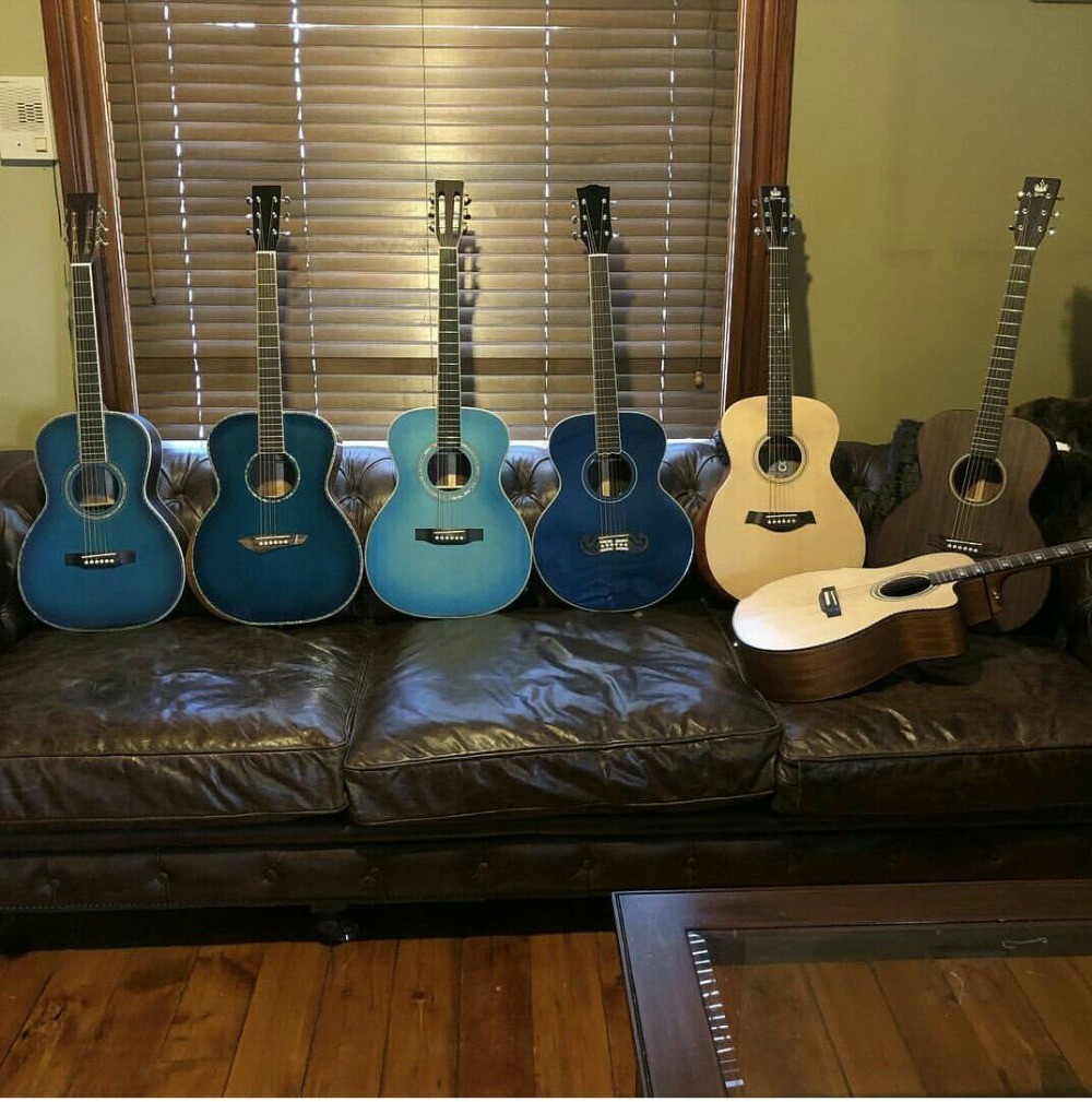 Abalone Blue Solid spruce top 40 inch OM style acoustic guitar Burst maple back