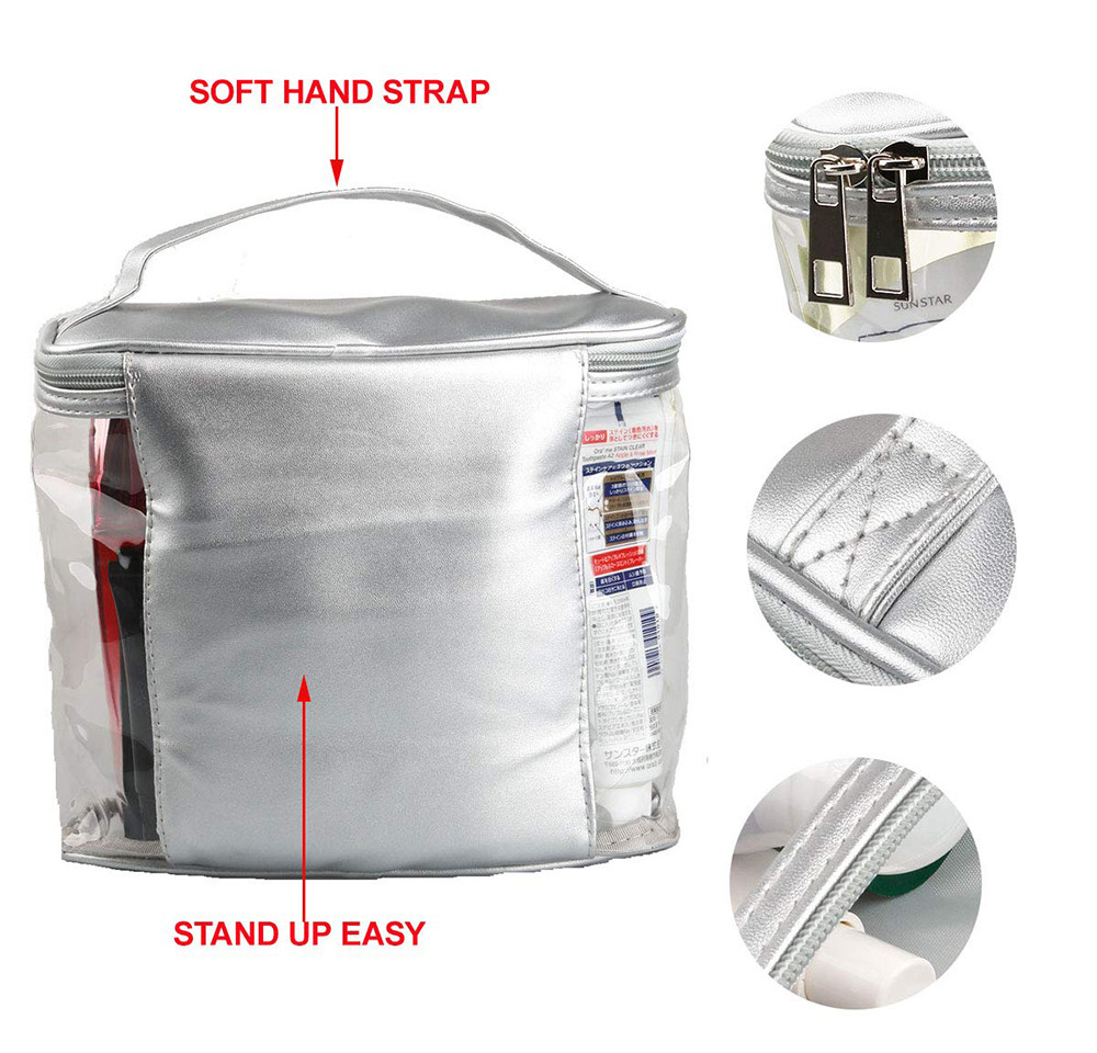 Multi Use Waterproof Silver Leather PVC Cosmetic Toiletry Bag