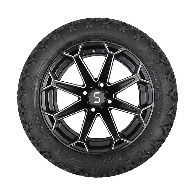 14'' Machined/Matte Black Golf Cart Wheels And 22x10-14 Off-road DOT Tires