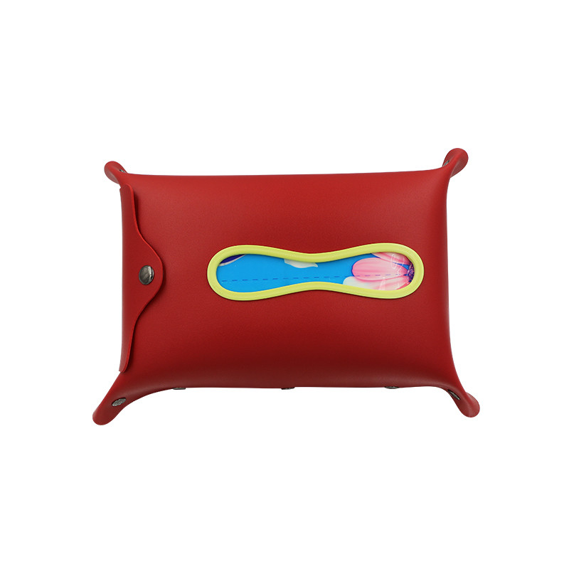 19.5*12*6cm Leather Tissue Box Cover Red Suede Multi Function