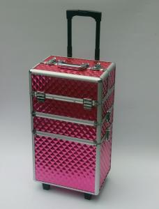 Wholesale Three Layers Makeup Travel Case , Custom Pink Aluminum Makeup Trolley Case from china suppliers