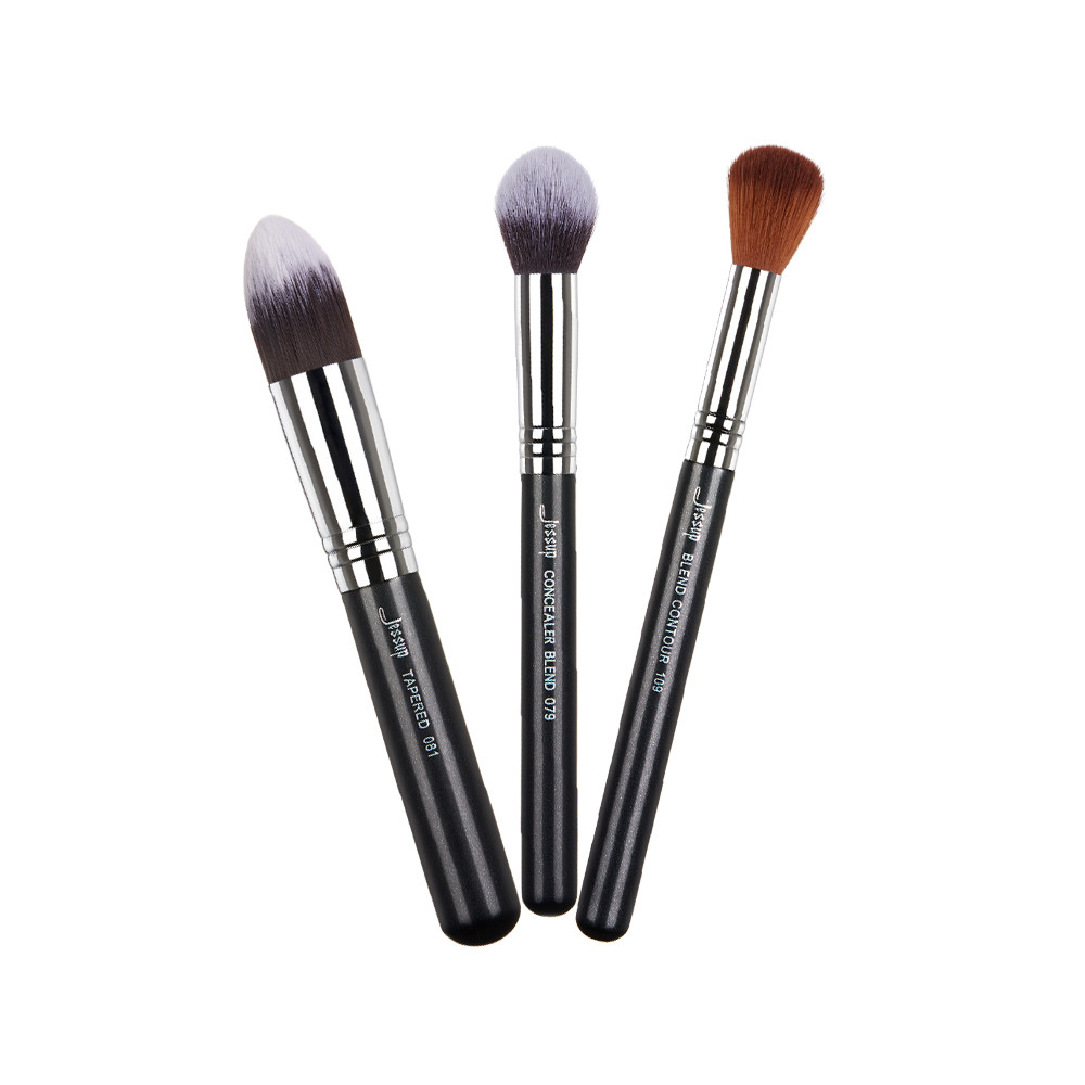 Tapered Rush Head 3pcs Face Makeup Brush Set Concealer Blend Contour