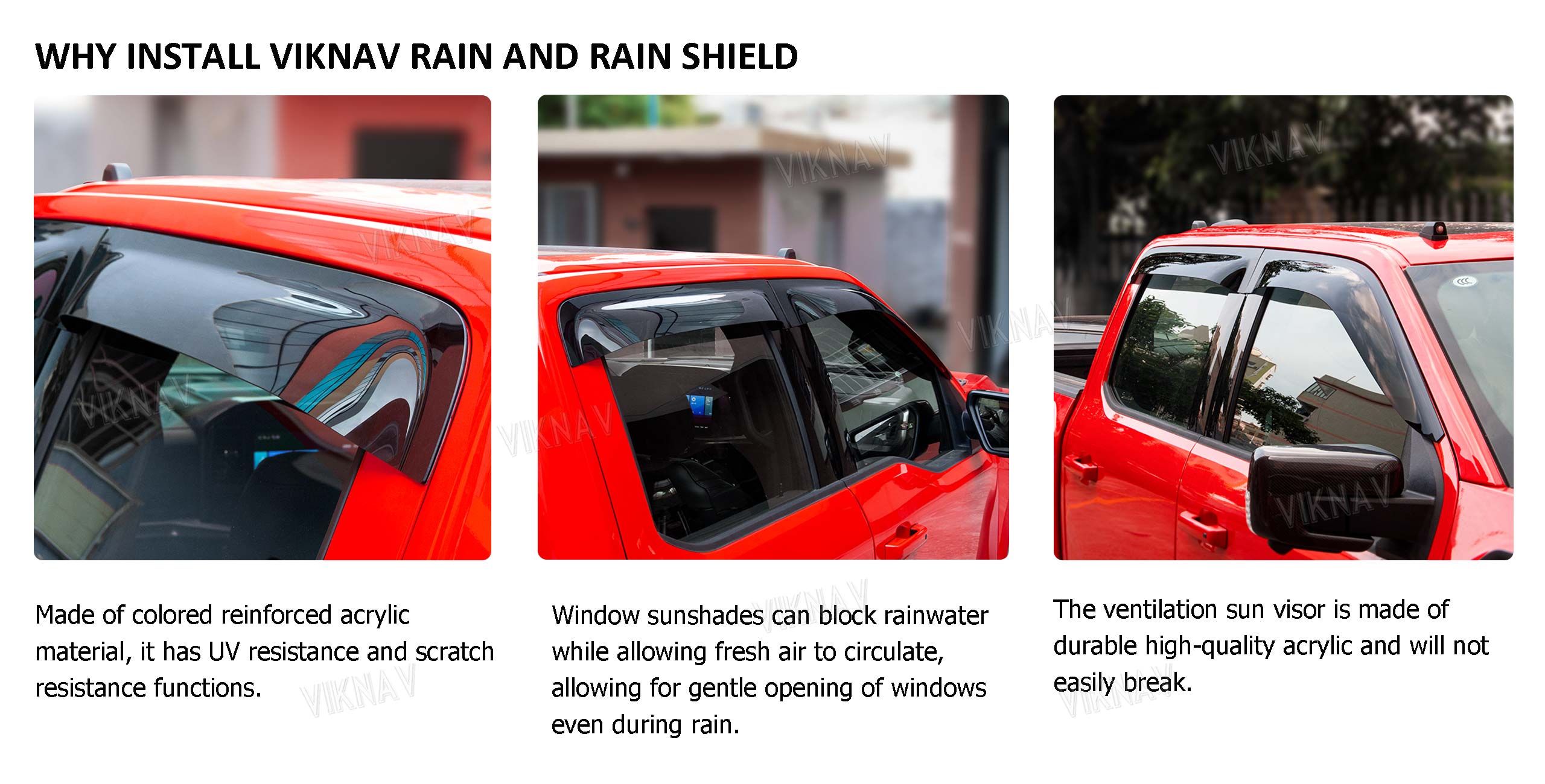 ViknavTruck Window Deflector for 2015-2023 Ford F150 Rain Guards Compatible With Ford F150 Raptor