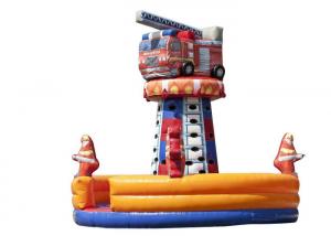 China Children Fire Truck Inflatable Rock Climbing Wall Tower 7.0 X 5.6 M Safe Nontoxic on sale
