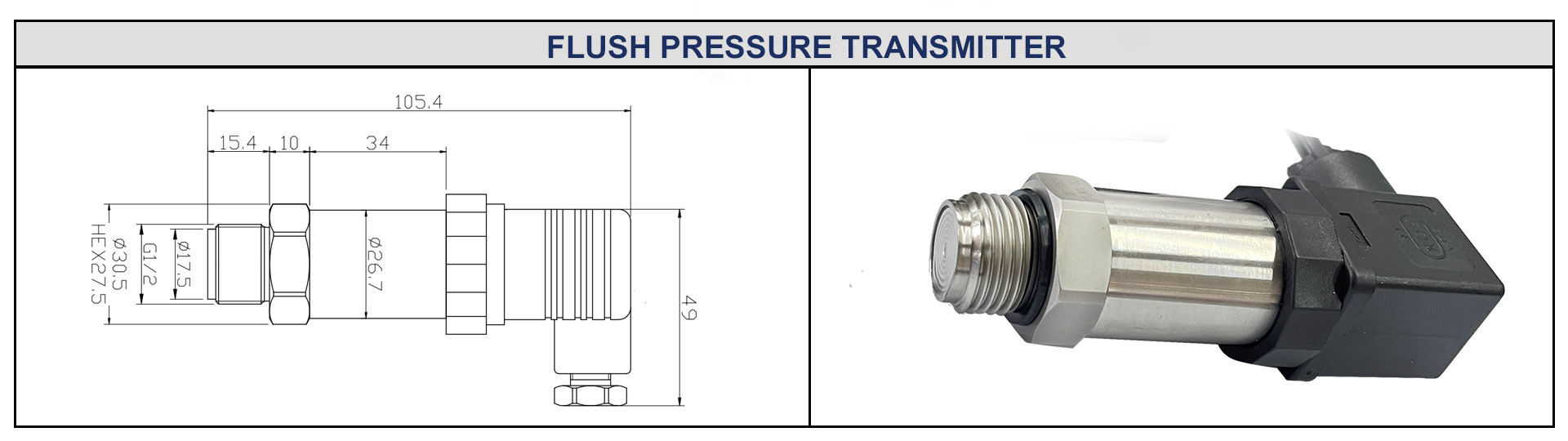 G1/2 Thread Flush Diaphragm Pressure Transmitter With DIN Explosion Proof Pressure Sensor