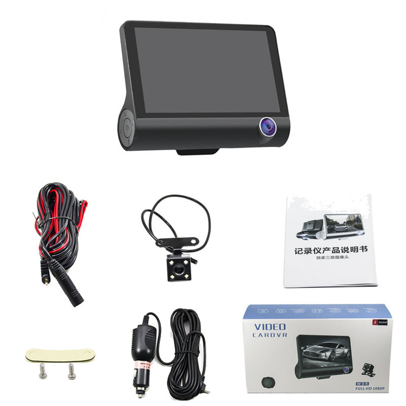 Wide Angle 4inch Digital Car DVR Three Lens Dash Cam Black Box Video Recorder G Sensor
