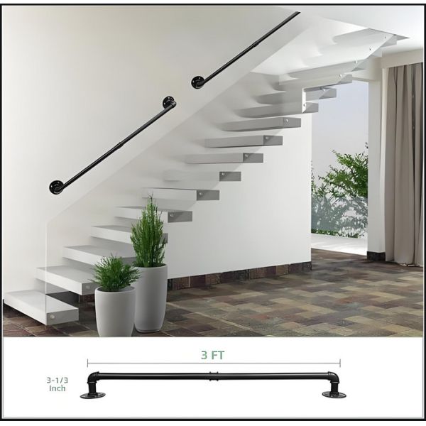 Heavy Duty Steel Wall Mounted Stair Railing Indoor Outdoor Use
