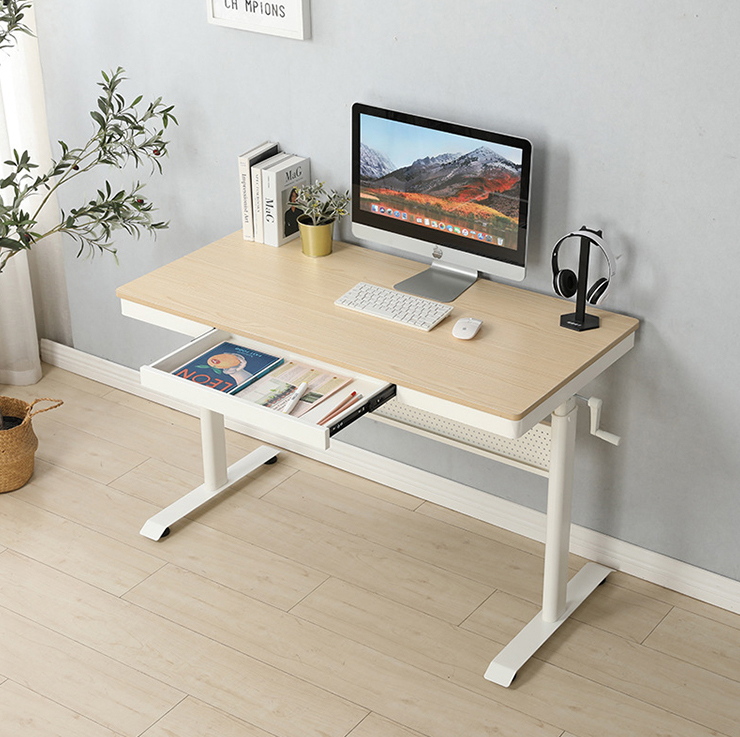 Black/White/Silver Custom Modern Office Desk with Height Adjustable Manual Design