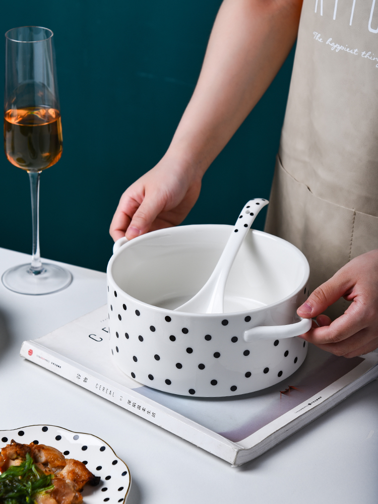 Stylish Nordic Design Dinner Set Ceramic Plates Bowls Spoons With Wave Point Geometry