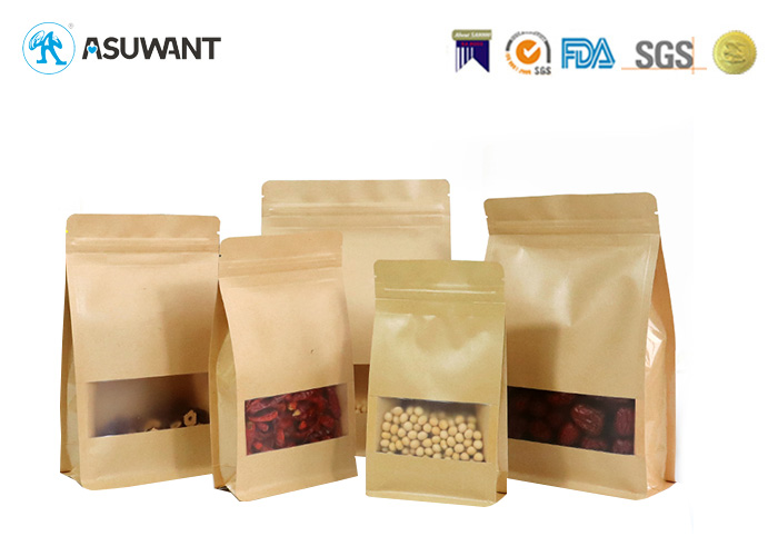 Snack Flexible Zipper 150mic Square Bottom Kraft Paper Pouch