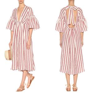 Wholesale Women deep v neck stripe linen dress and unbacked from china suppliers
