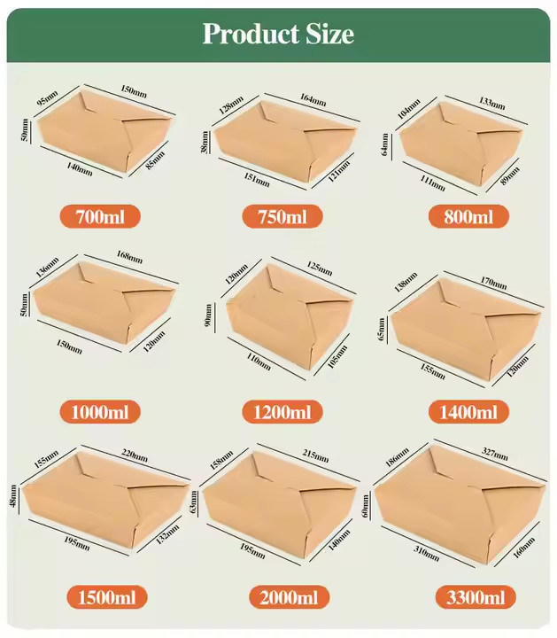 Bioegradable Kraft Paper Food Container Lunch Meal Box Kraft Paper Box