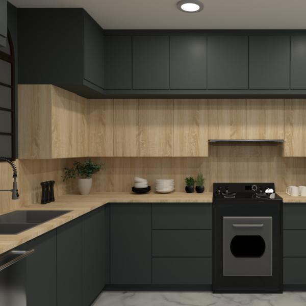 Modern Luxury Black Solid Wood Veneer Kitchen Cabinet For Villa House Building