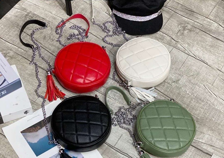 Women Real Leather Straps Corssbody Bag Daypack Round Shaped Shoulder Bag