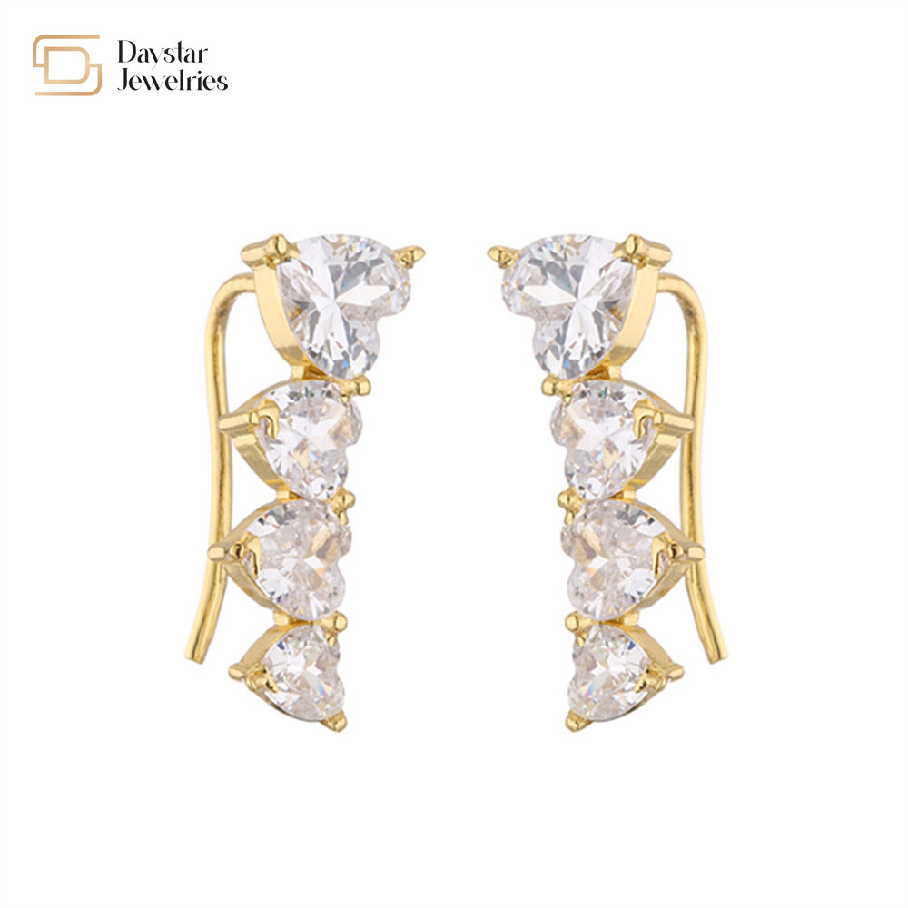 18k Plated Heart Charm Hoop Earrings Zircon Stone Ear Cuffs Jewelry
