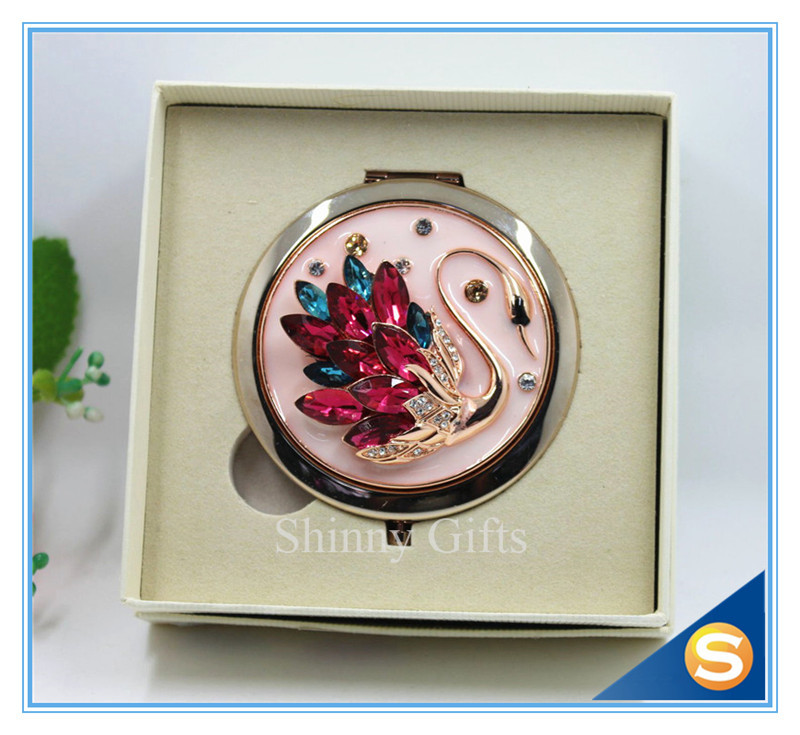 Shinny Gifts Crystal Goose Design Folding Make up Mirror Souvenir Compact Mirror