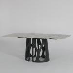Iron Base Rectangle Dining Table Black Coating Marble Dining Room Sets