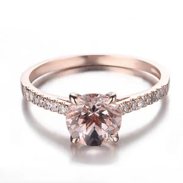 Wholesale Factory 925 Sterling Silver Jewelry Rose Gold Morganite Ring Round Cut