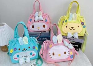 Wholesale Cartoon cute cat animal canvas bag draw belt bucket bag girls ins one shoulder crossbody customs logo DIY pins bag from china suppliers