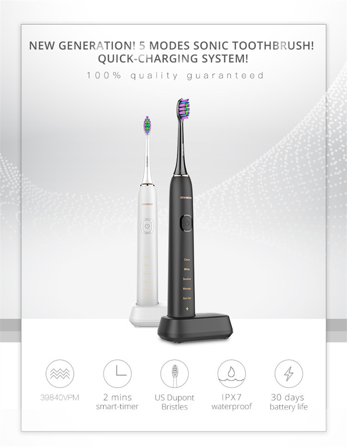IPX7 Sonic Toothbrush 4 Hrs Charge Long Lasting Portable Electric Toothbrush SN903