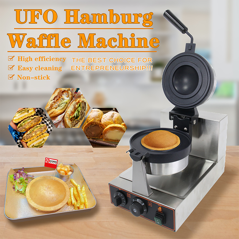 Electric UFO Waffle Maker Stainless Steel and Adjustable Thermostat for Snack Making