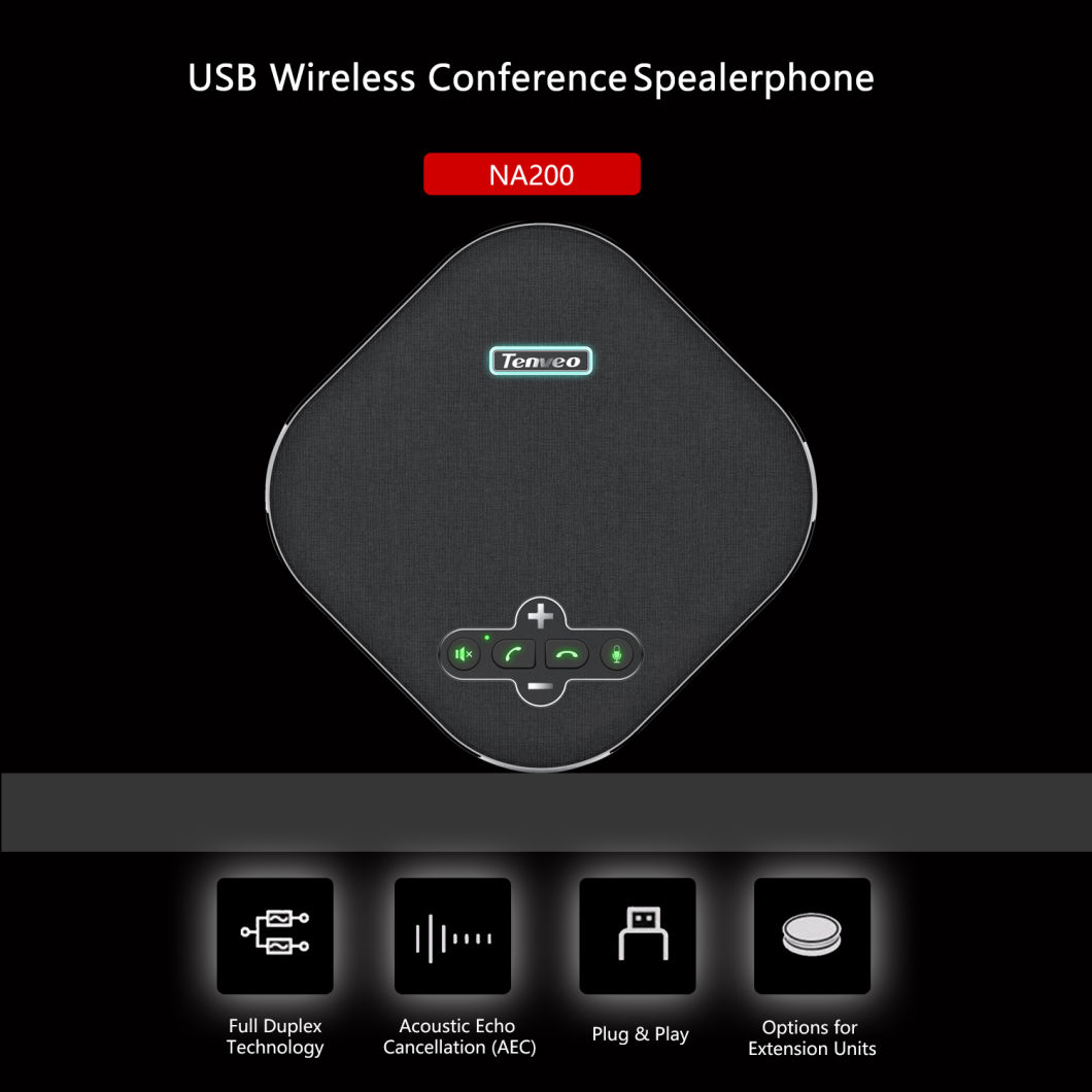 Tevo-Na200 USB Conference Speaker Microphone 5m (16.4FT) Pick up Radius Computer Speakers with Microphone, Voiceia Noise Cancelling USB Speakerphone