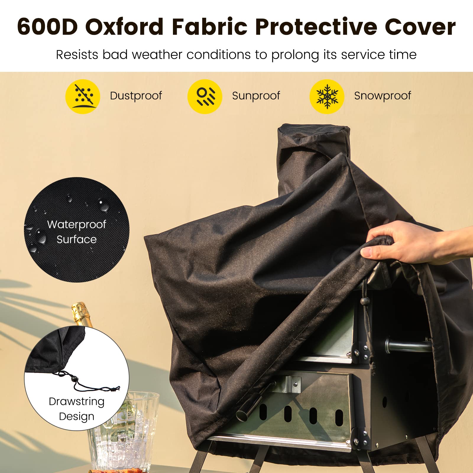 Waterproof Cover Included 2-Layer Wood Fired Pizza Oven with 30*30*1.0cm Pizza Stone
