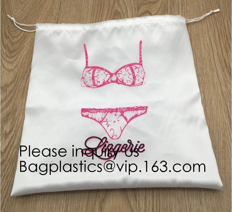 Rose Gold Printing White and Gold Silk Packaging Bags For Clothing Industry,Pink Silk and Velvet Drawstring Bag With Ros