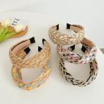 Simple Multi-Color Cross Straw Vintage Headband With Wide-Brimmed For Women