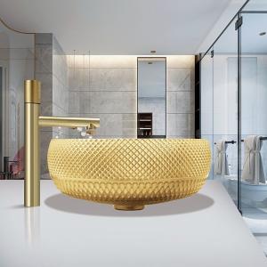Wholesale 45mm Drain Hole Glass Wash Basin 18K Gold Color Countertop Sinks For Restaurant from china suppliers