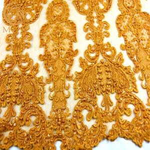 Wholesale Beautiful Hand Embroidered Lace Water Soluble Beaded Lace Bridal Fabric 20% Polyester from china suppliers