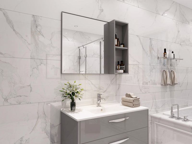 Stainless Steel Bathroom Vanity With Glossy Grey Finish And Modern Storage Design