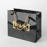 Shiny Paper Shopping Bag Promotional Black Customize Paper Bags With Gold Foil