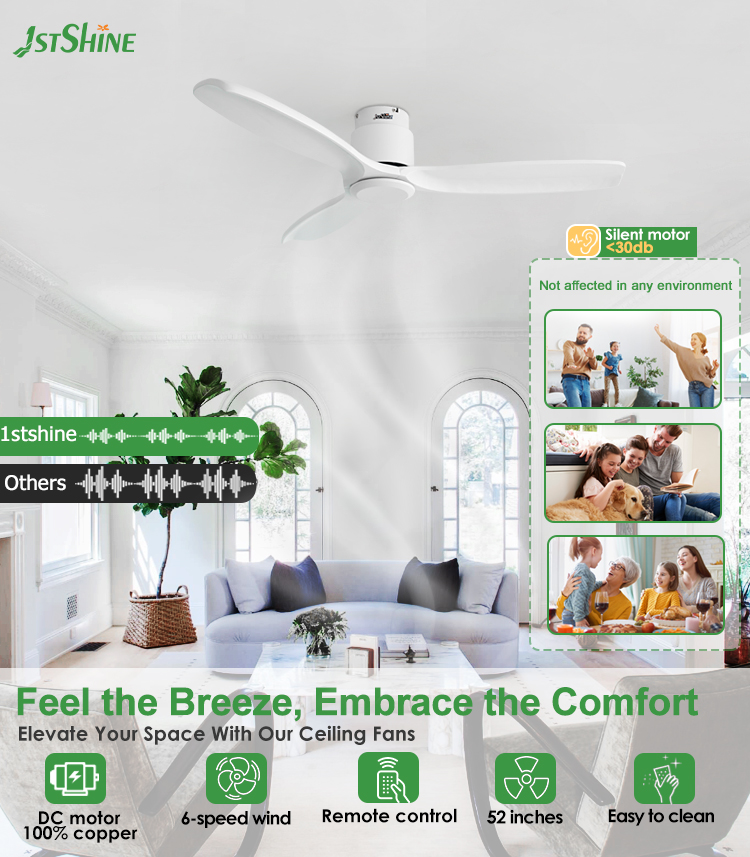Modern Design Flush Mount Ceiling Fan with Wood Blades by 1stshine and App Control