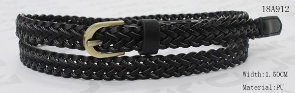 Fashionable Black PU Womens Braided Belt With Gold Satine Buckle & PU Tip In