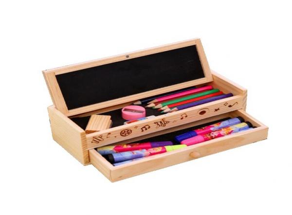 Quality Customized Student Wooden Pen Box Customized Size Metal Hinge Closure for sale