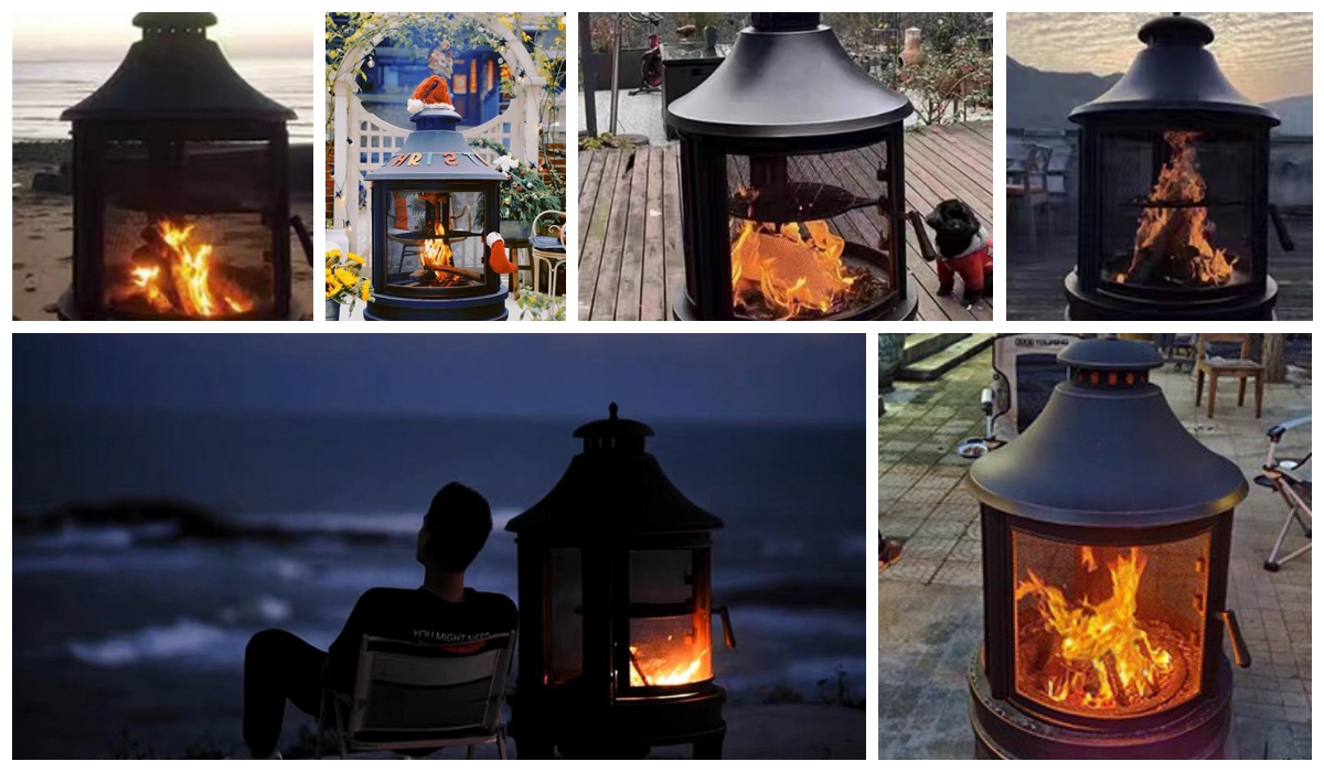 short chimney wood burner stove display