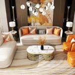 Upscale Marble Oval Shaped White Coffee Table For Living Room