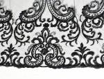 Black Floral Embroidery Alencon Lace Fabric With Beads , Ivory Wedding Lace