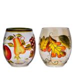 Egg Shaped Beautiful Color Glass Cylinder Candle Holders , Glass Votive Candle