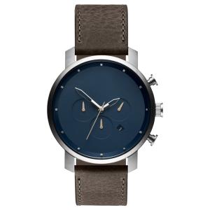 Wholesale Blue face chronograph quartz stainless steel case back watch with grey calf strap from china suppliers