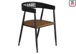 Loft Leather And Metal Dining Chairs , Industrial Black Metal Dining Chairs With