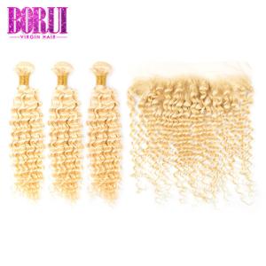 Wholesale Soft Blonde Human Hair Extensions 13*4 Lace Frontal 613 Blonde Deep Curly 10A from china suppliers