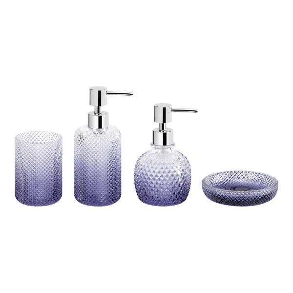 Glass Bathroom Accessories Set Luxury Ombre Blue Round Shape Diamond Pattern