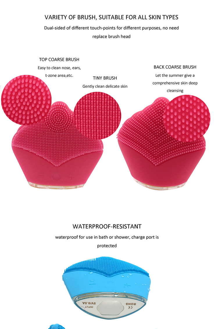 Battery Rechargeable Silicone Electric Facial Cleanser , Sonic Face Massager