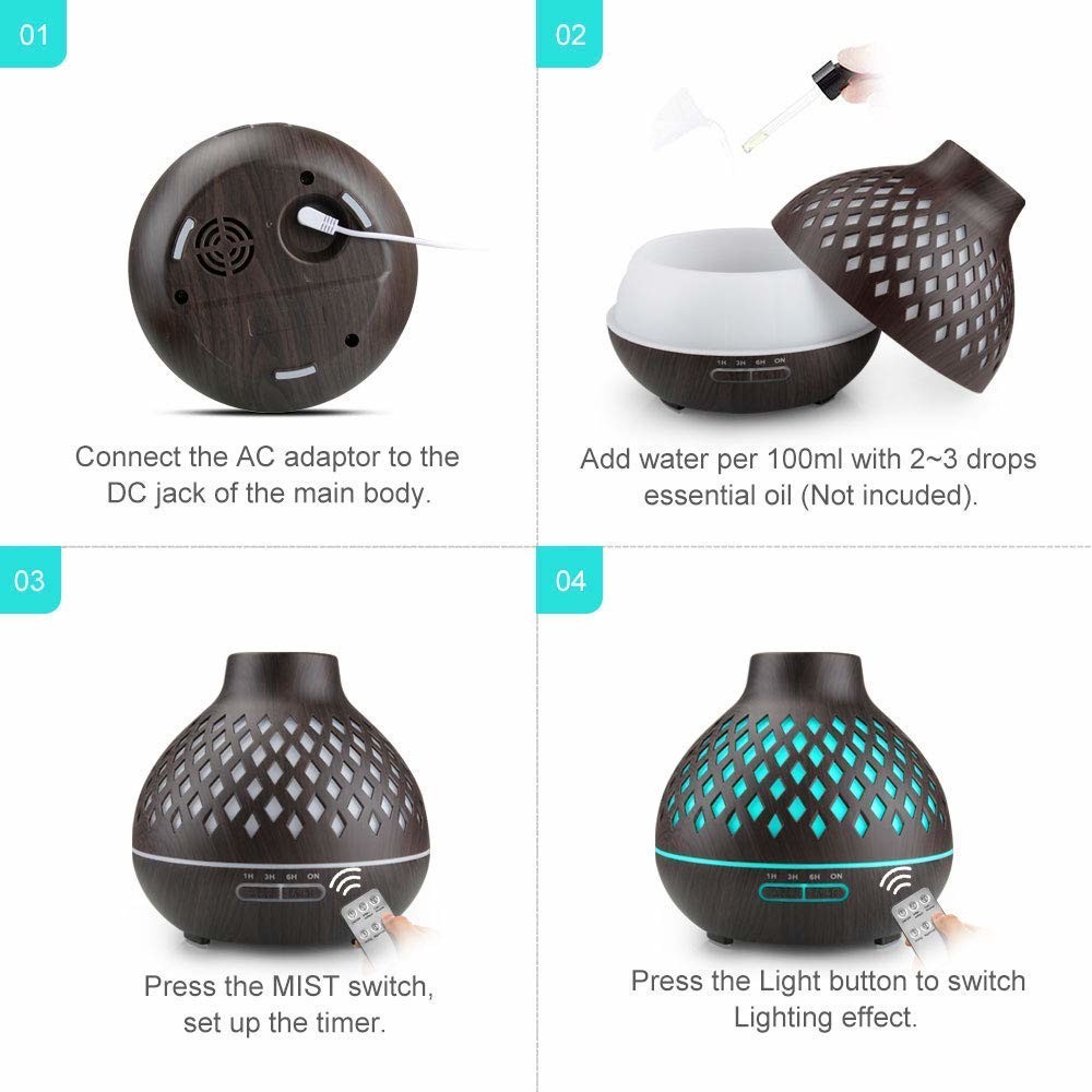 400ml Ultrasonic Air Humidifier & Essential Oil Diffuser Cool Mist Humidifier air