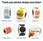Self Adhesive Custom Shape Waterproof Packaging Thank you Sticker Labels